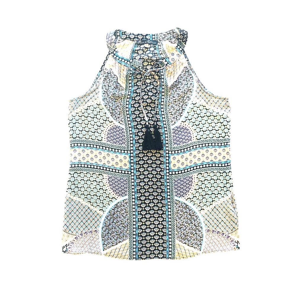 ROSE & OLIVE Keyhole Tassel Tie Blouse